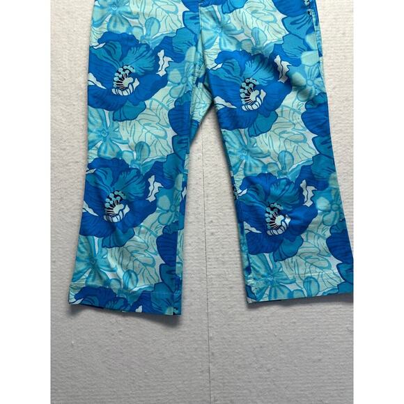 Tommy Hilfiger Blue Green Hawaiin Crop Pants Women Size 14 Stretch Beach Boho - Picture 3 of 12